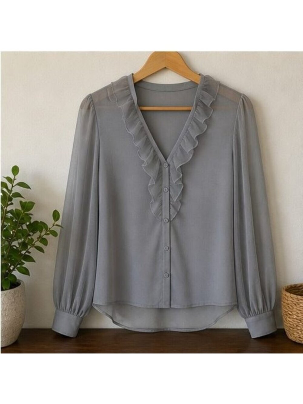 Gray Ruffle Blouse